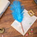 Elegante bolígrafo de pluma de avestruz azul con barril de oro rosa para firmas - Azul