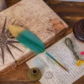 Retro European gradient feather quill pen with vintage stamp set - Gradient Dark Green