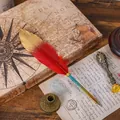 Vintage red and gold gradient feather quill pen on antique letter paper - Gradient Bright Red