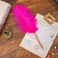 Elegante bolígrafo vintage de pluma de avestruz fucsia para escritura decorativa - Rosa rojo