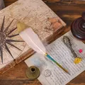 Retro European style feather quill pen in pale pink with a golden tip variant - Gradient Pink