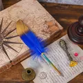Vintage blue and gold gradient feather quill pen with metallic barrel - Gradient Deep Blue