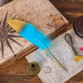 Vintage European quill pen with blue and gold gradient feathers for calligraphy - Gradient Light Blue