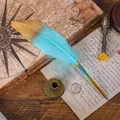 Vintage European style quill pen featuring unique blue and gold gradient feather - Gradient Sky Blue