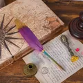 Retro European style feather dip pen with purple gradient feather and metal barrel - Gradient Light Purple