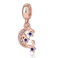 Rose gold moon and star charm pendant with blue stars for DIY bracelets - Star and Moon Combination (B-12)