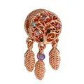 Rose gold Tree of Life dreamcatcher charm with colorful rhinestones and three feathers - Rose Gold Tree of Life Dreamcatcher (B-14)