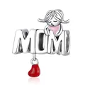 Exquisite silver MOM charm with a little girl figure and red heart for bracelets - MOM Little Girl Heart Pendant (B-16)