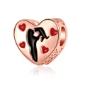 Rose gold heart-shaped charm featuring romantic couple silhouette for DIY bead bracelets - Couple Silhouette Heart (B-20)