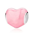 Premium pink pearlescent heart-shaped charm bead for DIY jewelry making in silver - Pink Pearlescent Heart (B-25) / 5 Pieces Pack