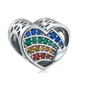 Elegant silver heart-shaped rainbow charm bead for DIY bracelets and jewelry making - Rainbow Gemstone Heart (B-42)