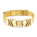 Gold stainless steel mesh bracelet with best friend heart and star compass charms - Gold Starry Compass Style (#17)