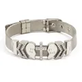 Silbernes Edelstahl-Netzarmband mit einem Strass-Kreuz und süßen Herz-Anhängern - Silber Kreuz Herz Stil (#4)