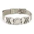 Elegant silver mesh strap bracelet featuring crystal halo and Best Friend heart charms - Silver Round Stone Halo Style (#5)