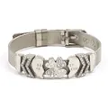Silver mesh bracelet featuring Best Friend heart and clover charms with rhinestones. - Silver Mother Daughter Clover Style (#7)