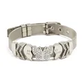 Elegant silver mesh bracelet featuring crystal butterfly charm and Best Friend heart motif - Silver Inlaid Butterfly Style (#9)