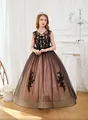 Elegant pink and black lace flower girl princess dress for parties and performances - 2-3 / As Shown