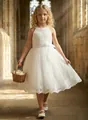 Elegant white lace and tulle flower girl dress featuring intricate floral embroidery - 4-5Y / Dresses / Off-White