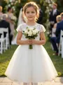 Elegantes weißes Blumenmädchenkleid aus Spitze mit Tüllrock für Hochzeiten im Freien - Kleider / Wollweiß / 4-5 Jahre