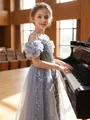 Elegant silver grey sequin flower girl dress worn during a piano performance in a hall - 4-5Y / Dresses