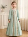 Detail of girls mint green ethnic long dress with ornate gold lace embroidery - 4-5Y / Dresses / Light Green
