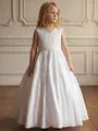 Full view of elegant white lace sleeveless princess dress worn by a young girl in a classic room - 4Y / Dress (BAH017) / White
