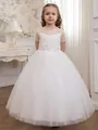 Elegant white flower girl dress featuring intricate lace embroidery and layered tulle skirt - 4Y / Dresses / Off-White