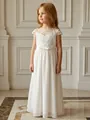 Elegant white lace and chiffon flower girl dress for formal occasions and weddings. - Dresses / White / 4Y