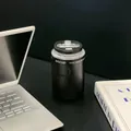 Modern black 304 stainless steel insulated coffee mug with dual lid on a minimalist desk - 350ml / Black