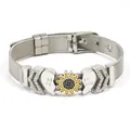 Silver adjustable mesh bracelet featuring rhinestone sunflower and best friend heart charms - Silver Sunflower Heart Style (#13)