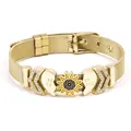 Gold mesh bracelet with sunflower and heart Best Friend charms and crystals. - Gold Sunflower Heart Style (#14)
