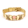 Elegant gold mesh belt bracelet featuring Best Friend heart and pink lollipop charms - Gold Lollipop Heart Style (#15)
