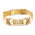 Exquisite gold mesh bracelet featuring a rhinestone bow and Best Friend heart charms - Gold Bowknot Heart Style (#16)