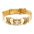 Adjustable gold-plated mesh bracelet featuring rhinestone star and split heart charms - Gold Pentagram Heart Style (#19)