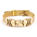 Gold mesh strap bracelet with Best Friend heart charms and clover in Maillard style. - Gold Mother Daughter Clover Style (#20)