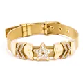 Gold mesh strap bracelet featuring a rhinestone star and Best Friend heart charms - Gold Star & Heart Style (#21)