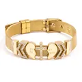 Elegant gold mesh bracelet featuring a rhinestone cross and best friend heart charms - Gold Cross Heart Style (#23)
