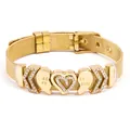 Exquisite gold mesh bracelet featuring crystal heart charms and Best Friend engraving - Gold Hollow Heart Style (#24)