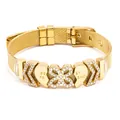 Elegant gold-tone mesh strap bracelet with crystal heart and Best Friend charms - Gold Clover Heart Style (#25)