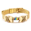Elegant gold mesh belt bracelet with crystal charms and rainbow cloud heart details - Gold Rainbow Cloud Style (#26)