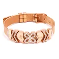 Elegant rose gold mesh bracelet featuring Best Friend crystal-encrusted heart charms. - Rose Gold Flower Heart Style (#28)