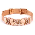 Elegant rose gold mesh bracelet featuring crystal heart charms for best friends - Rose Gold Round Heart Combo (#29)