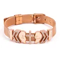 Rose gold mesh belt bracelet with rhinestone cross and heart Best Friend charms - Rose Gold Cross Heart Style (#30)