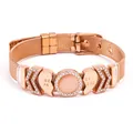 Elegant rose gold mesh bracelet featuring rhinestone heart charm and best friend engraving - Rose Gold Pink Stone Heart Style (#31)