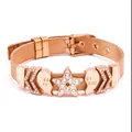 Rose gold mesh bracelet with crystal star and Best Friend heart charms - Rose Gold Star Heart Style (#32)