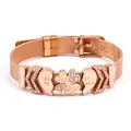 Rose gold mesh belt bracelet featuring crystal-encrusted Best Friend heart and clover charms - Rose Gold Mother Daughter Clover Style (#33)