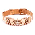 Elegant rose gold mesh belt bracelet featuring sparkling rhinestone heart and star charms - Rose Gold Star Heart Combo Style (#34)