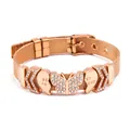 Elegant rose gold mesh belt bracelet featuring rhinestone butterfly and Best Friend heart charms - Rose Gold Butterfly Heart Style (#35)