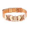 Rose gold mesh belt bracelet with rhinestone heart star charms and engraved Best Friend text - Rose Gold Starry Sky Compass Style (#36)