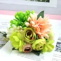 Detail shot of lush artificial gerbera and rose bouquet for elegant home decoration setup - Green White Pink